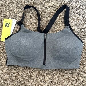All in Motion Black and Gray Zip-Front Sports Bra
